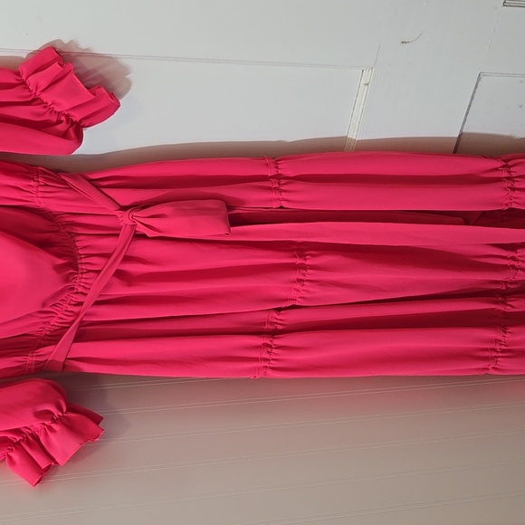 Perfectly Priscilla Magenta Pink Maxi Sheer Ruffle Sleeve Tie Waist Size 1X - Picture 2 of 10